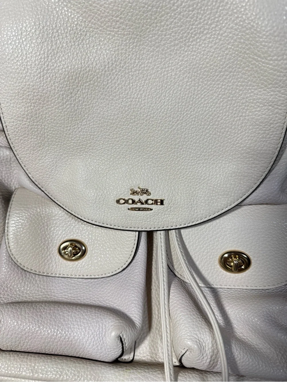 Coach Cream Pebbled Leather Backpack with Gold Hardware